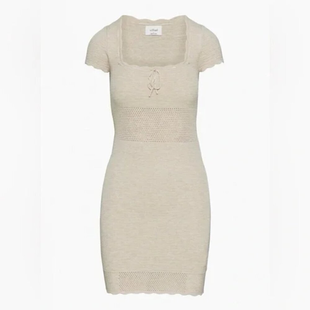 Aritiza Wilfred Reception Mini Dress Pointelle Knit Heather Bone Size Small